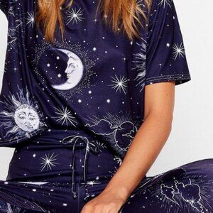 Night and Day Moon Pajama Set Nasty Gal Navy White sun moon PJ trouser set NWT